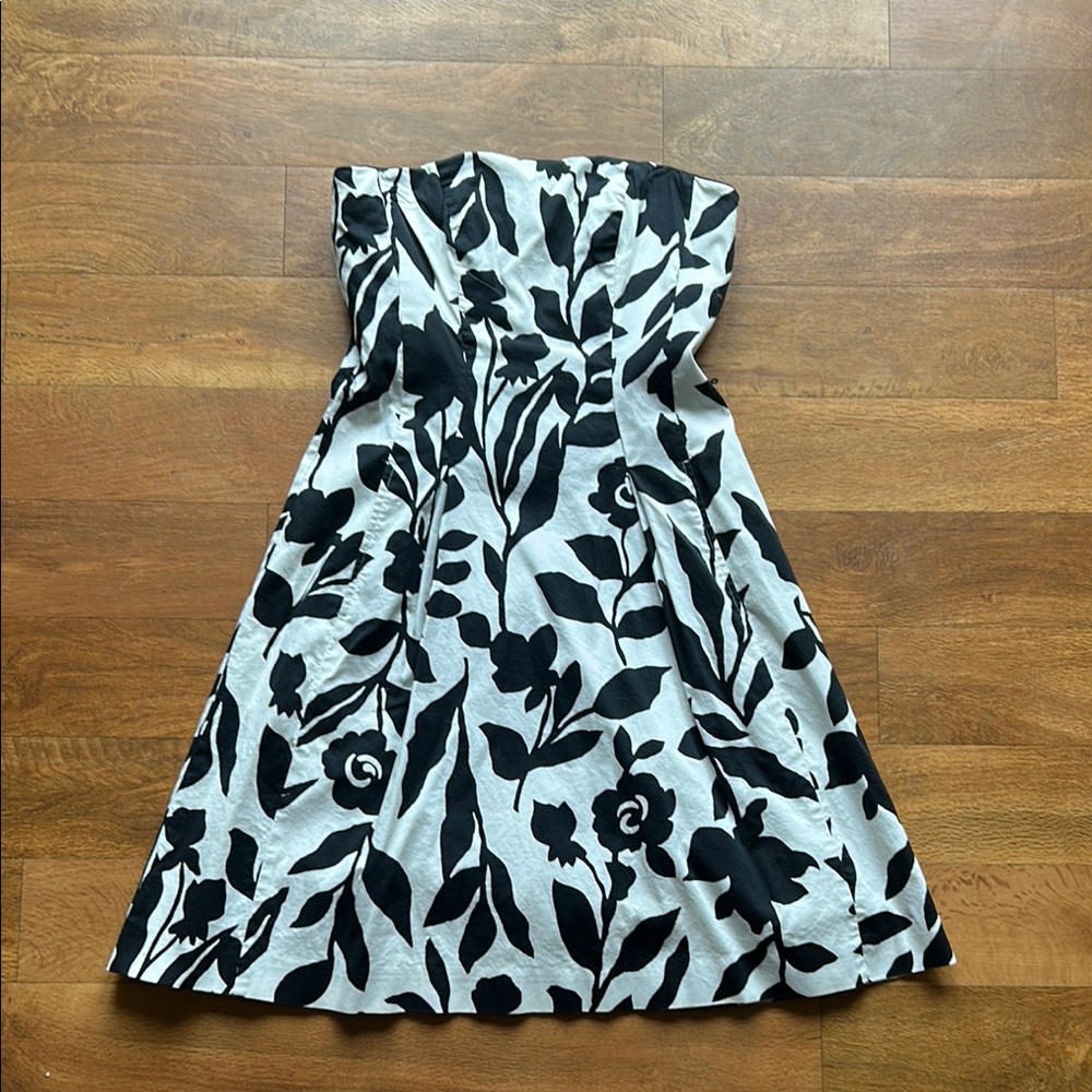 Black and White Strapless Floral Dress
